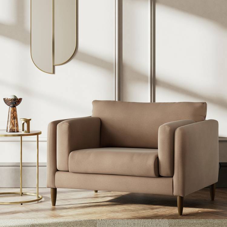 Habitat Newington Velvet Cuddle Chair - Latte - Dark Leg 0
