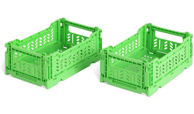 Habitat 2 x 3L Small Plastic Storage Folding Crates - Green