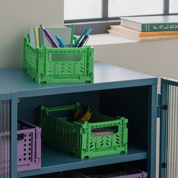 Habitat 2 x 3L Small Plastic Storage Folding Crates - Green 0