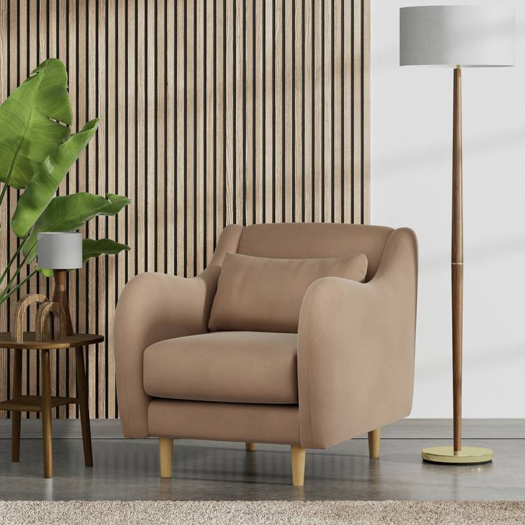 Habitat Turnmill Velvet Armchair - Latte - Ash Leg 0
