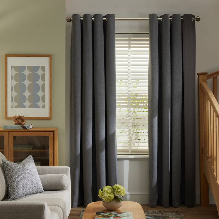 Habitat Textured Plain Blackout Lined Eyelet Curtains - Grey 0