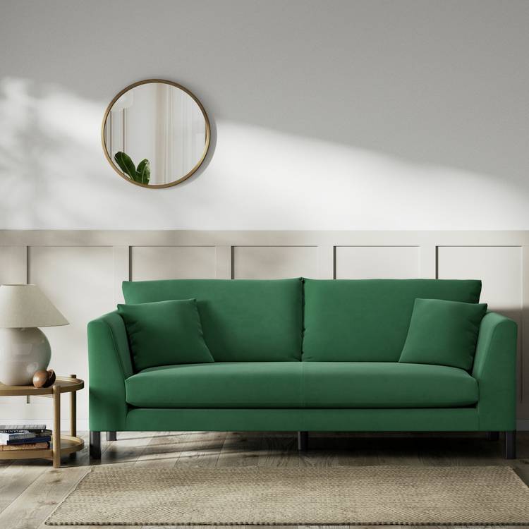 Habitat Aston Fabric 3 Seater Sofa - Green - Black Leg 0
