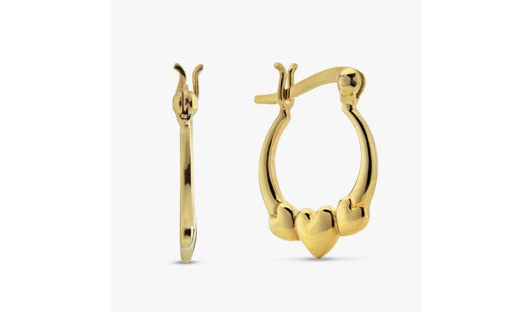 Revere Gold Plated Silver Triple Heart Creole Hoop Earrings