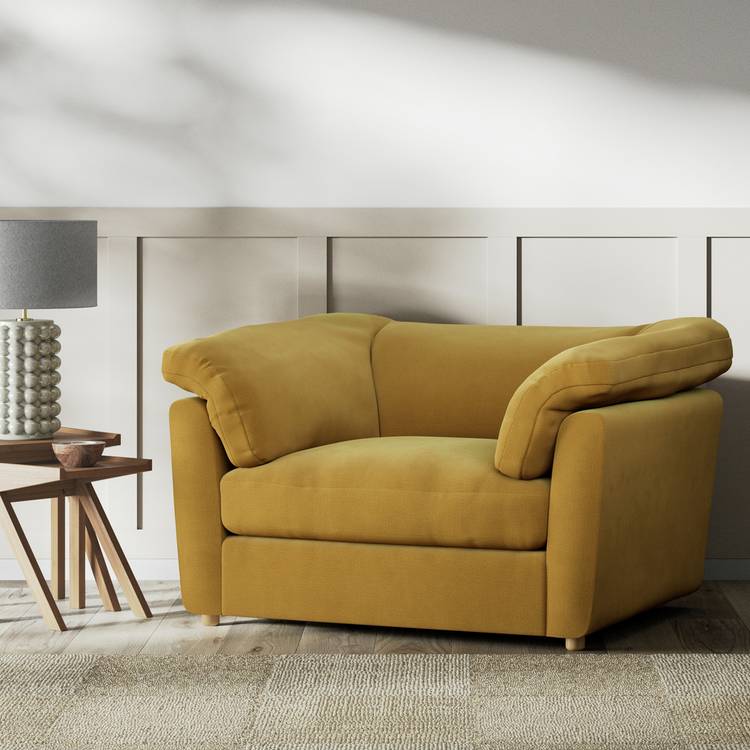 Habitat Wynn Fabric Cuddle Chair - Gold - Ash Leg 0