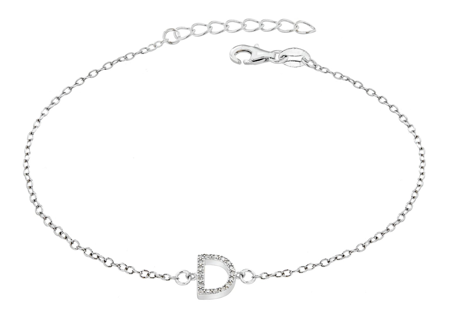 Sterling Silver Cubic Zirconia Initial Bracelet - D