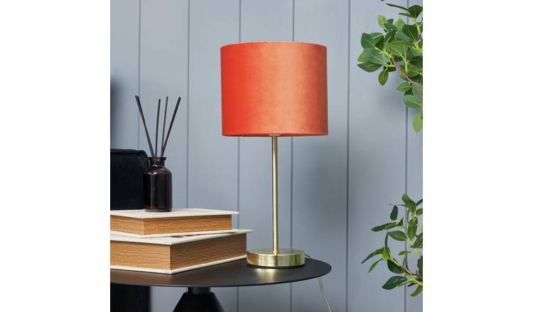 BHS Vera Velvet Steel Table Lamp - Orange & Brass