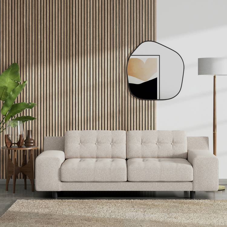 Habitat Hendricks Fabric 3 Seater Sofa - Natural - Black Leg 0