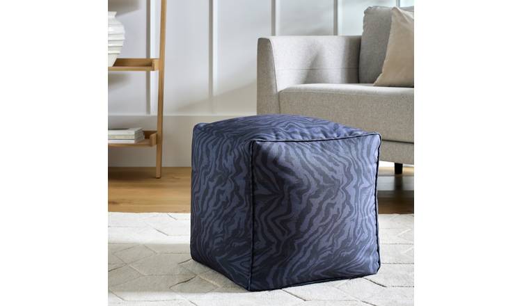 Habitat Thea Fabric Footstool - Black & Blue