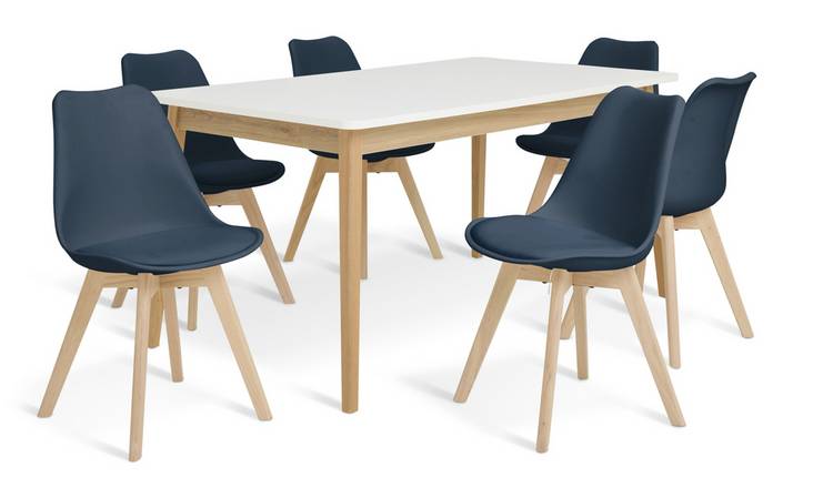 Habitat Wood Effect Extending Dining Table & 6 Blue Chairs