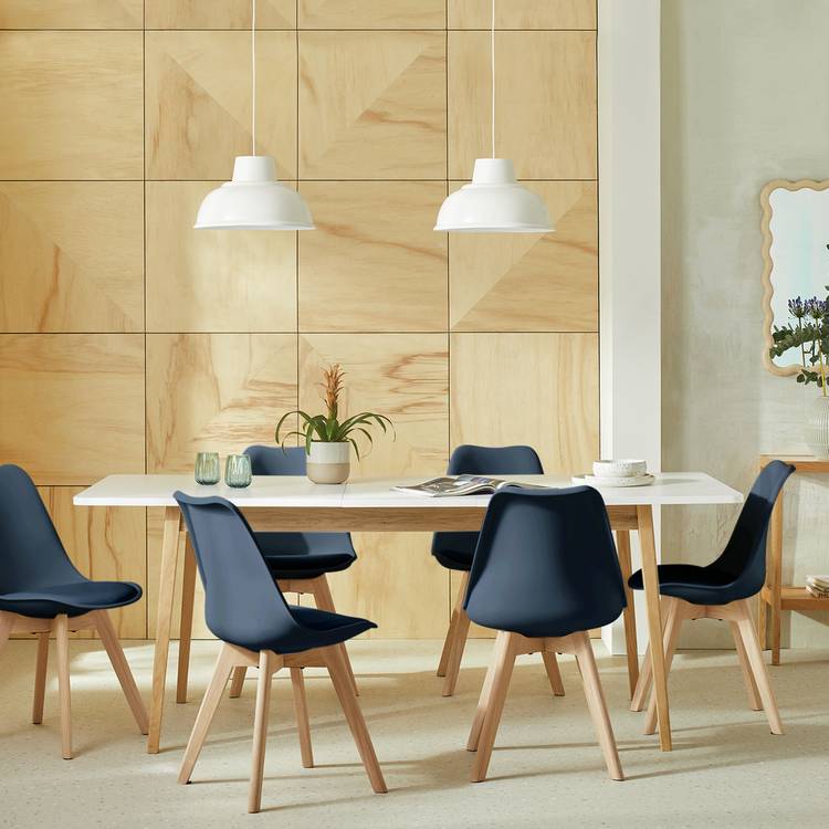 Buy Habitat Sylas Extending White Dining Table & 6 Blue Chairs Dining