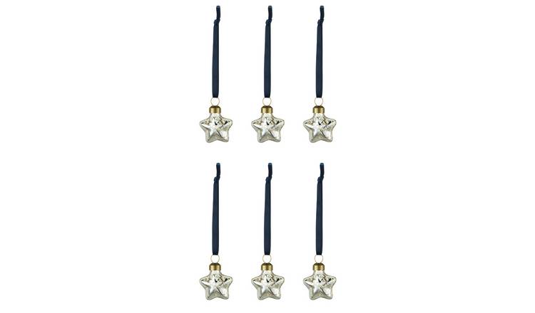 Argos Home Pack of 6 Silver Glass Star Christmas Decoration