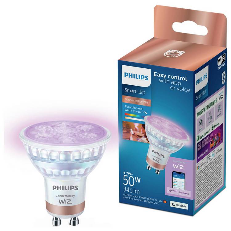 Philips WiZ GU10 4.7W Smart LED Light Bulb - Pack of 1 0