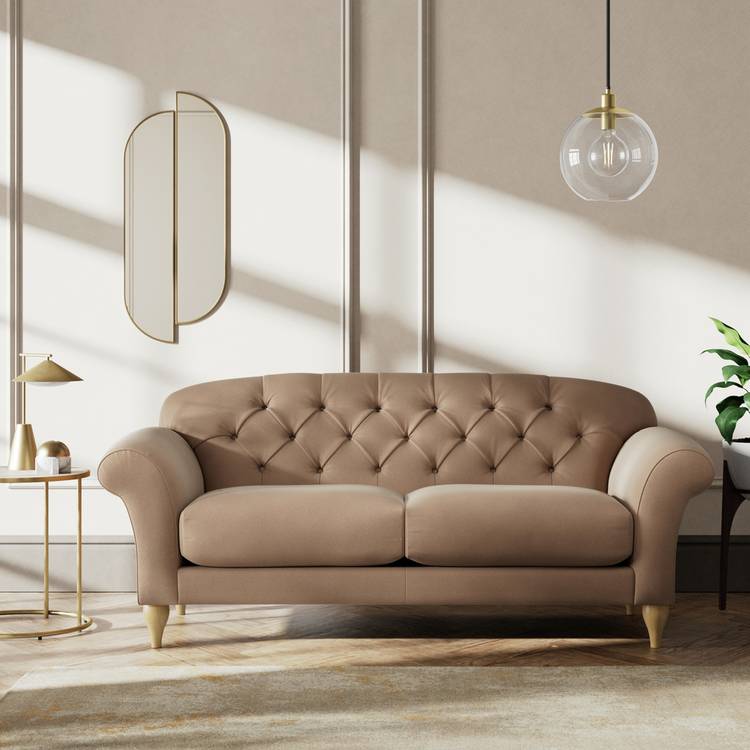 Habitat Brooker Velvet 3 Seater Sofa - Latte - Ash Leg 0