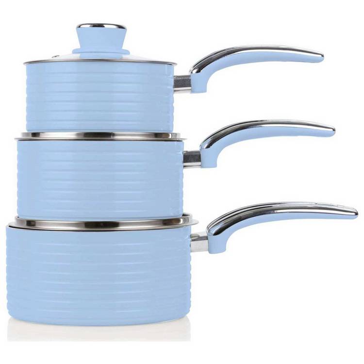 Swan Retro 3 Piece Non Stick Aluminium Saucepan Set - Blue 0