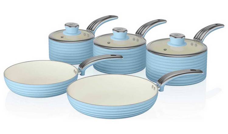 Swan Retro 5 Piece Aluminium Saucepan Set - Blue