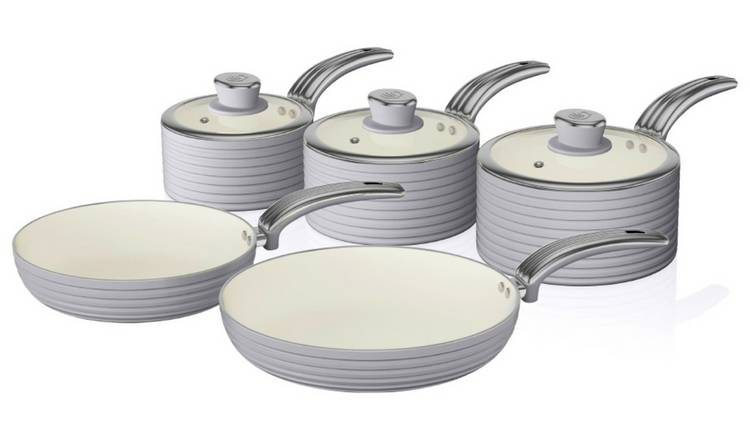 Swan Retro 5 Piece Aluminium Saucepan Set - Grey