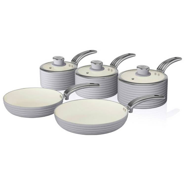 Swan Retro 5 Piece Aluminium Saucepan Set - Grey 0