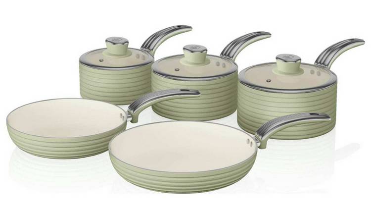 Swan Retro 5 Piece Aluminium Saucepan Set - Green