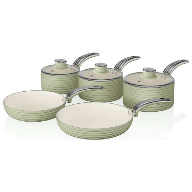 Swan Retro 5 Piece Aluminium Saucepan Set - Green 0