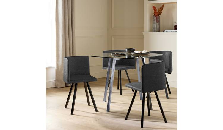 Argos Home Elsie Chrome Dining Table & 4 Charcoal Chairs