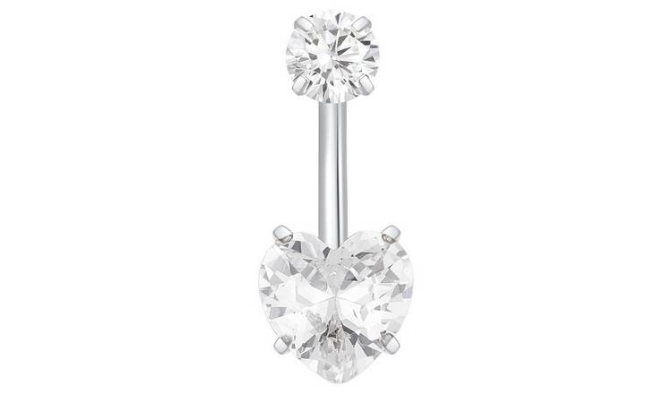 With Bling Titanium Cubic Zirconia Heart Stone Belly Bar
