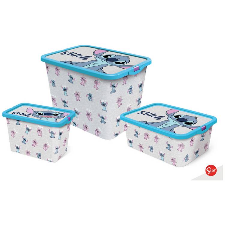 Disney Stitch Set of 3 Mixed Storage Boxes with Lid - Blue 0