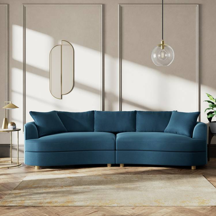 Habitat Sacha Velvet 4 Seater Sofa - Ink Blue - Ash Leg 0
