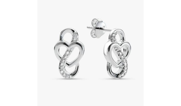 Revere Sterling Silver Diamond Infinity Heart Stud Earrings