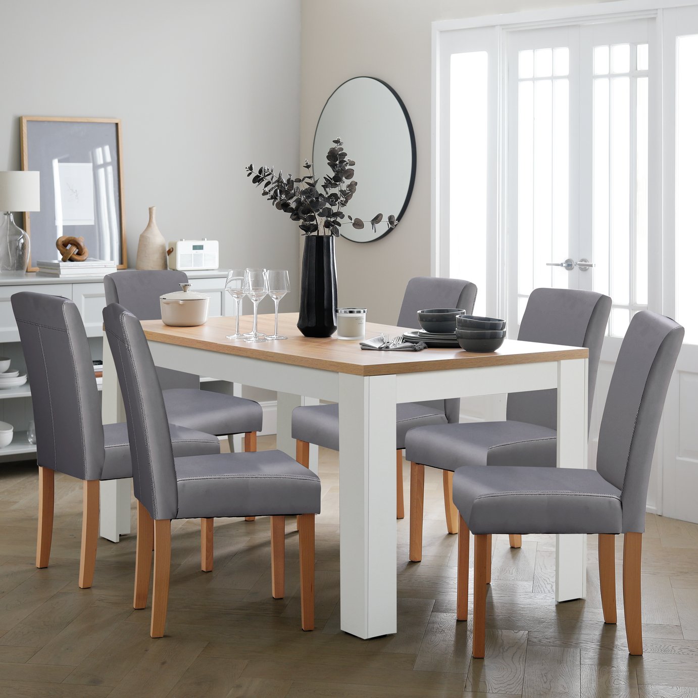 Argos Home Preston Ext Grey Dining Table & 6 Charcoal Chairs