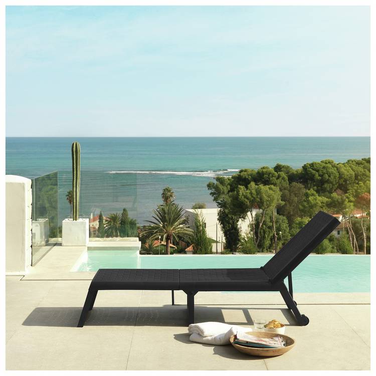 Shaf Folding Rattan Effect Sun Lounger - Dark Grey 0