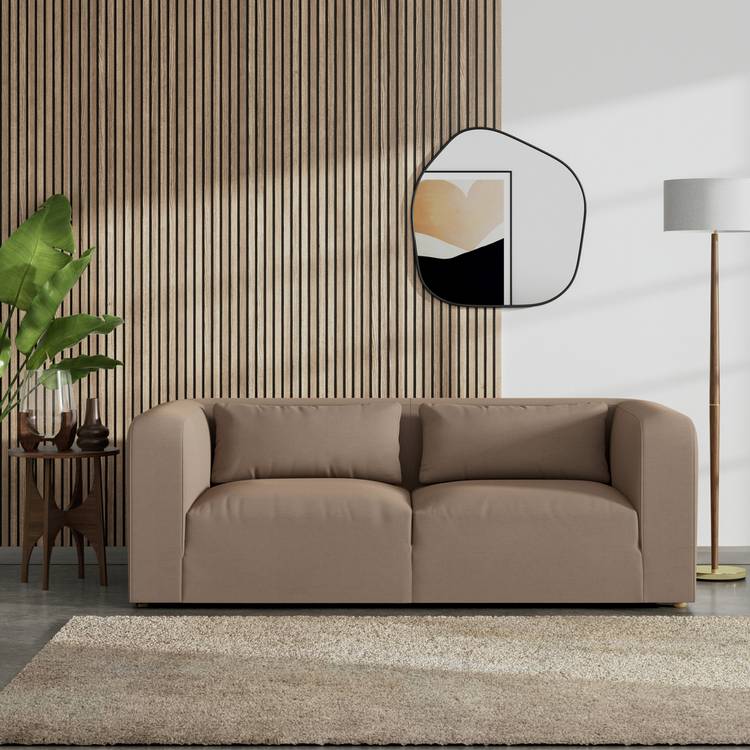 Habitat Lars Fabric 3 Seater Sofa - Biscuit - Ash Leg 0