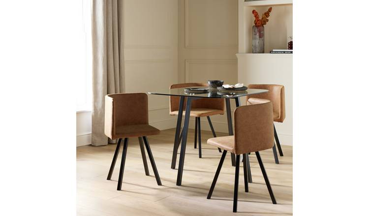 Argos Home Elsie Black Dining Table & 4 Tan Chairs