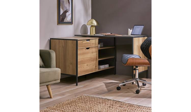 Argos Home Loft Living 2 Drawer Swivel Office Desk - Oak