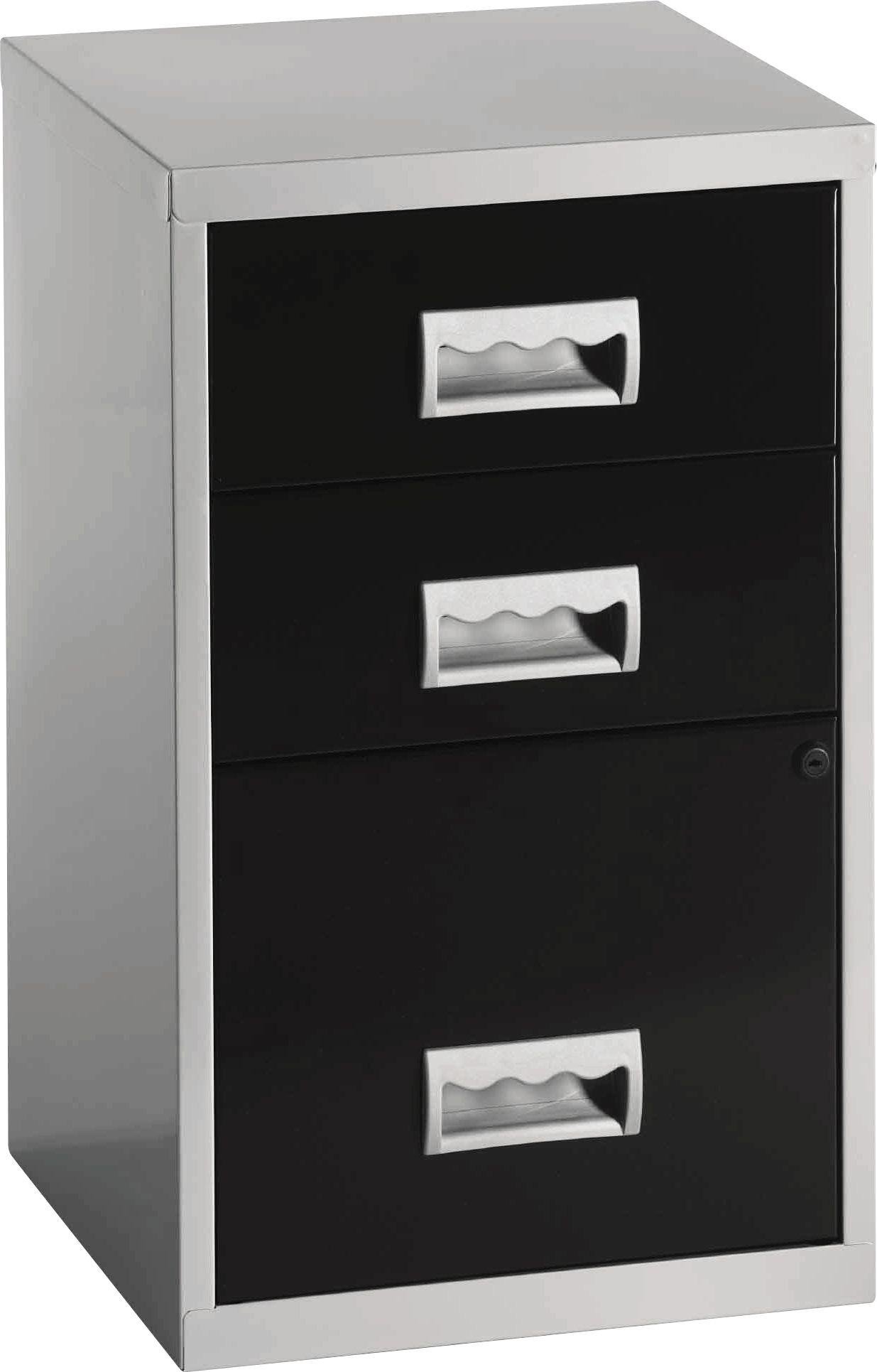 Pierre Henry 3 Drawer Combi Filing Cabinet - Silver/Black