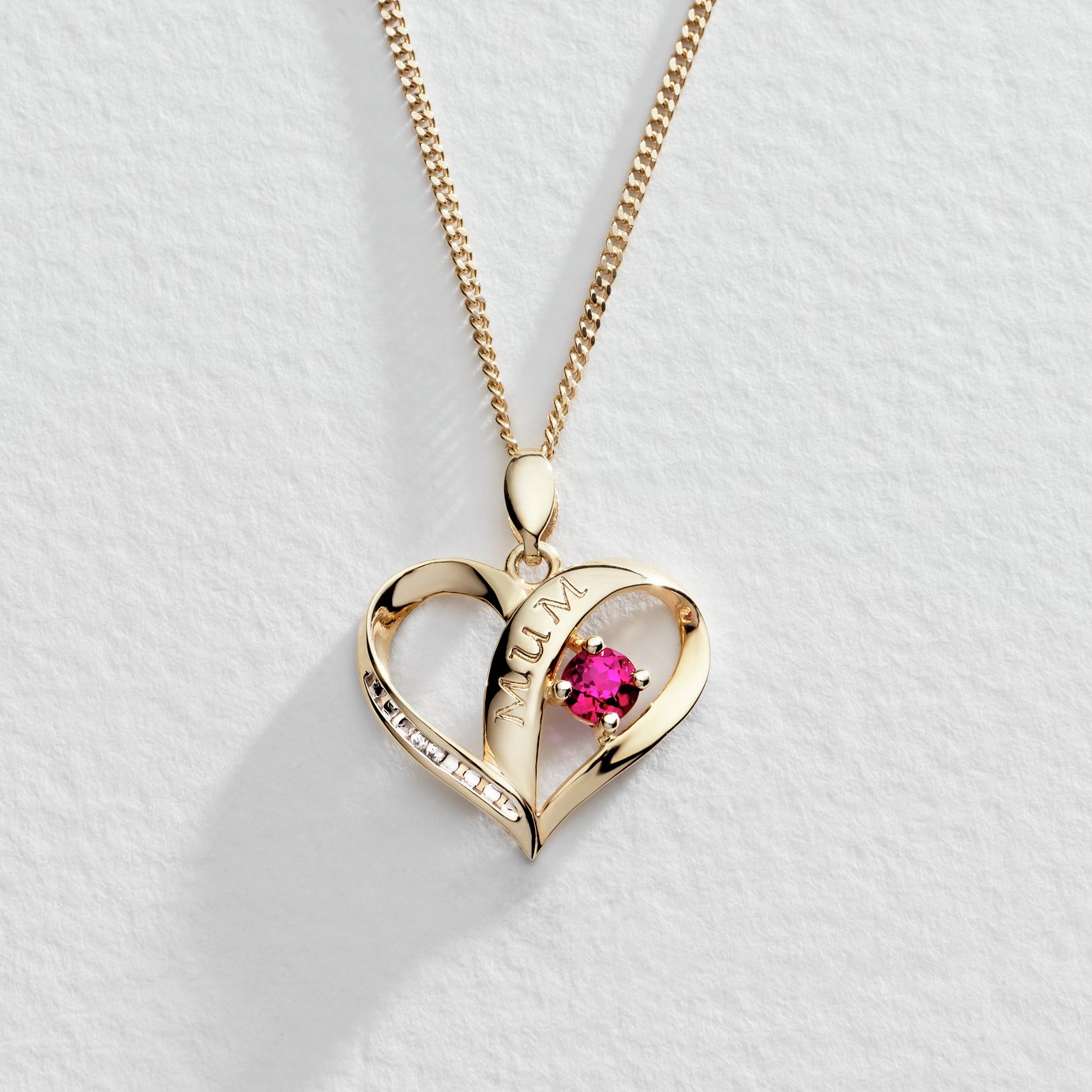 Moon & Back 9ct Gold Plated Silver Ruby Heart Mum Pendant