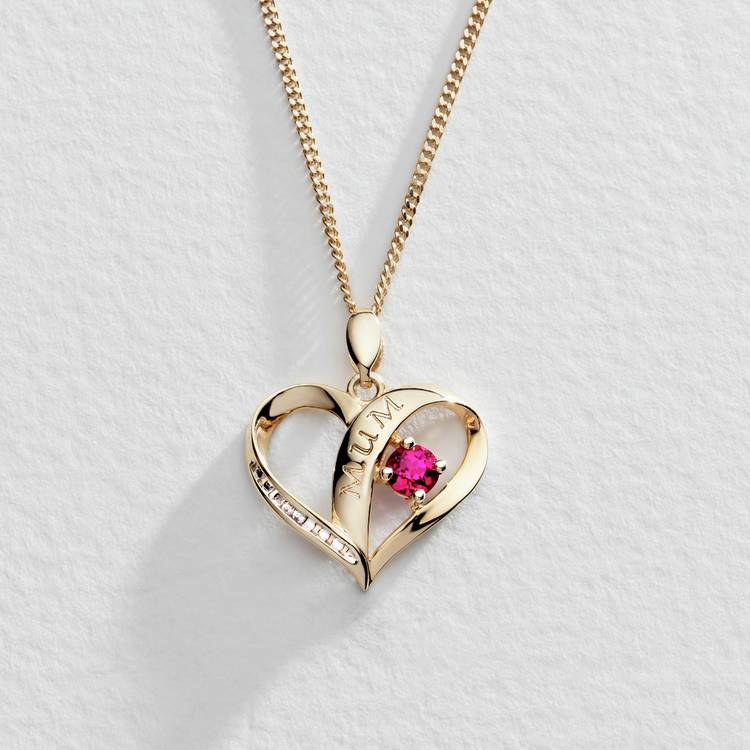 Moon & Back 9ct Gold Plated Silver Ruby Heart Mum Pendant 0