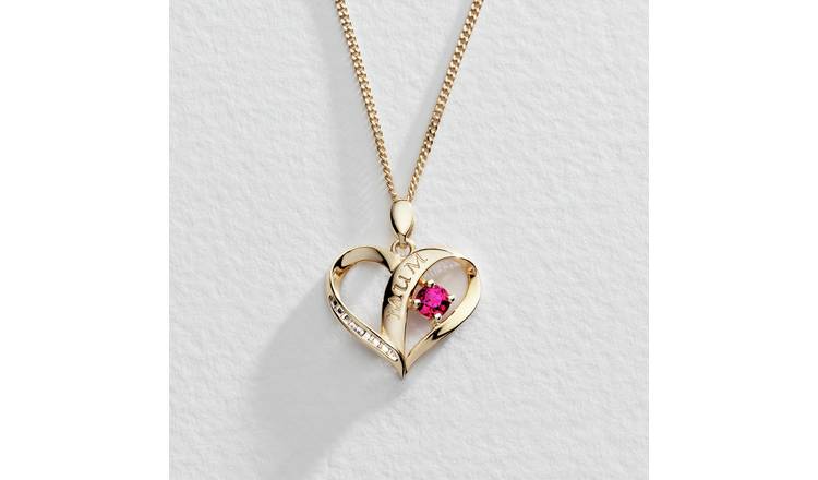 Moon & Back Silver Ruby Heart Mum Pendant Necklace