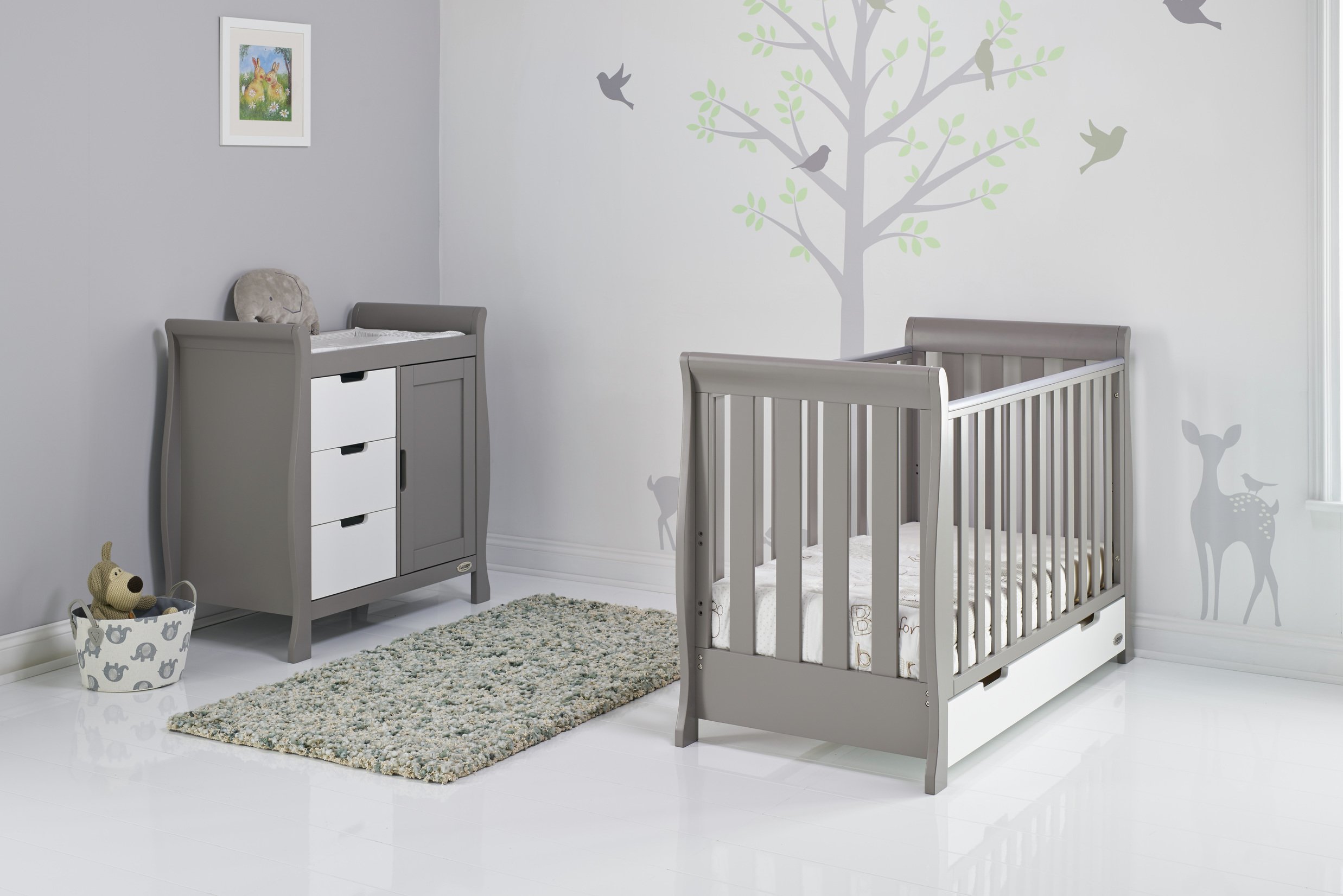 Obaby Stamford Mini Sleigh 2 Piece Room Set - Grey & White