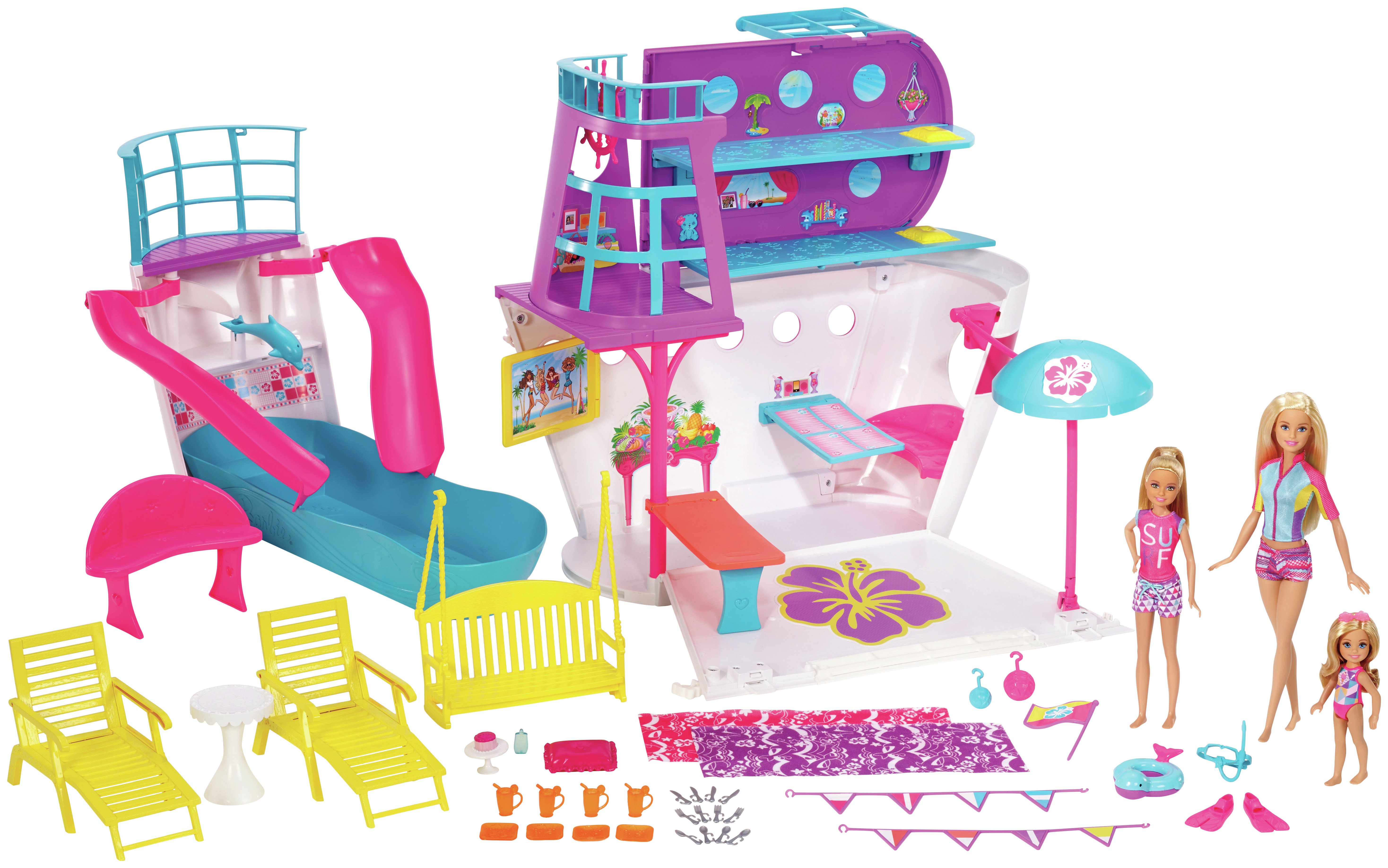 Barbie Cruise Ship Playset with 3 Dolls and 28 Accessories