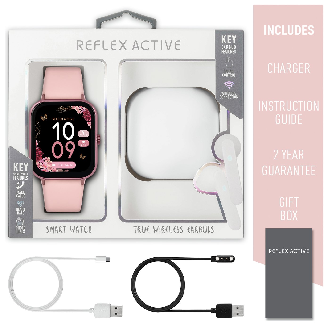 Pink Smartwatch Earbuds Set ports fitness heart rate for Apple Android & iOS NEW 1_286ac1fa-97cd-4207-ac52-  main image 2