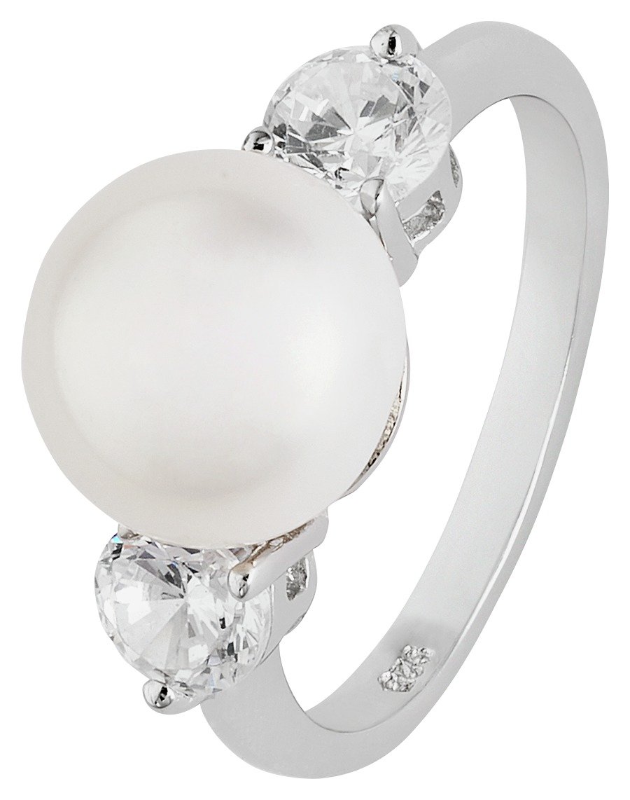 Revere Sterling Silver Freshwater Pearl & CZ Ring.