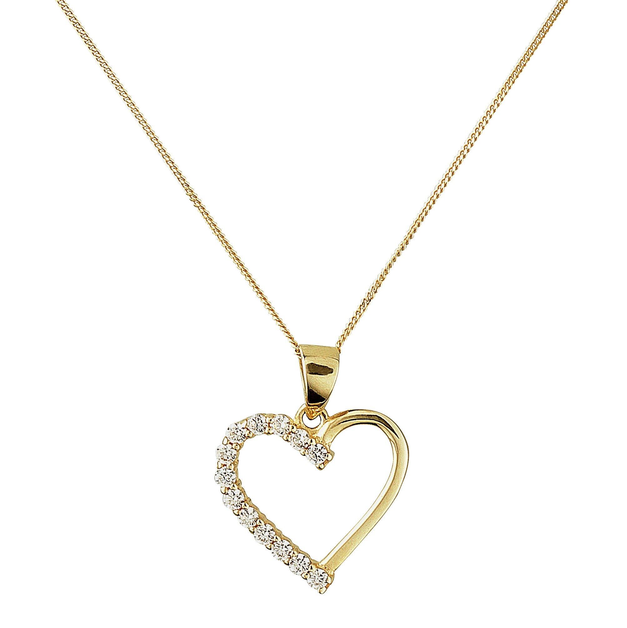 Revere 9ct Gold CZ Heart Pendant Necklace  Pendant Necklace