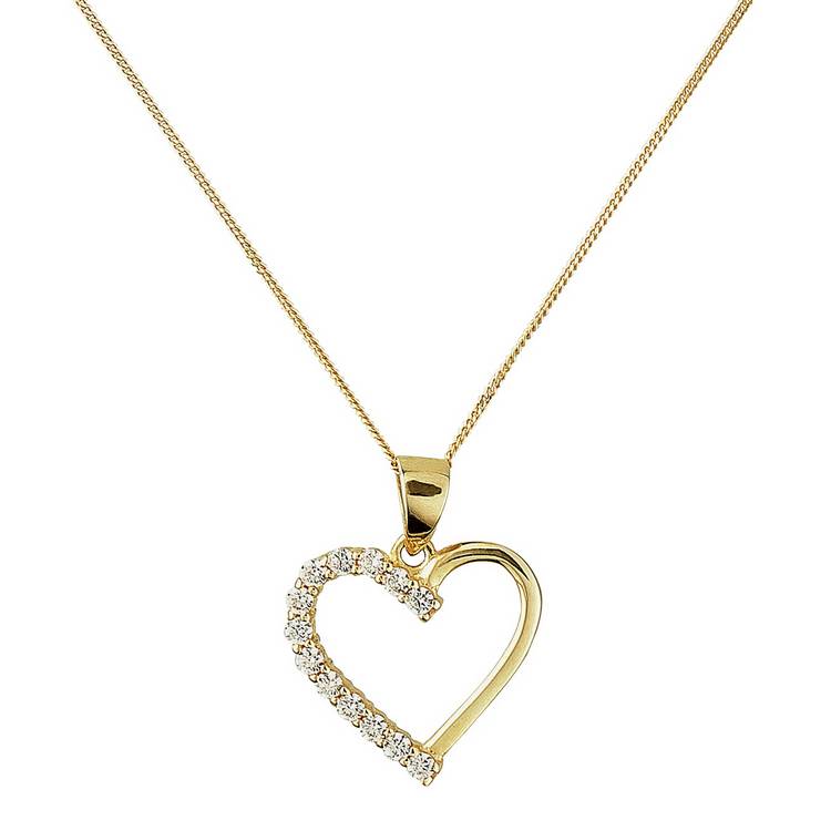 Revere 9ct Gold CZ Heart Pendant Necklace  Pendant Necklace 0