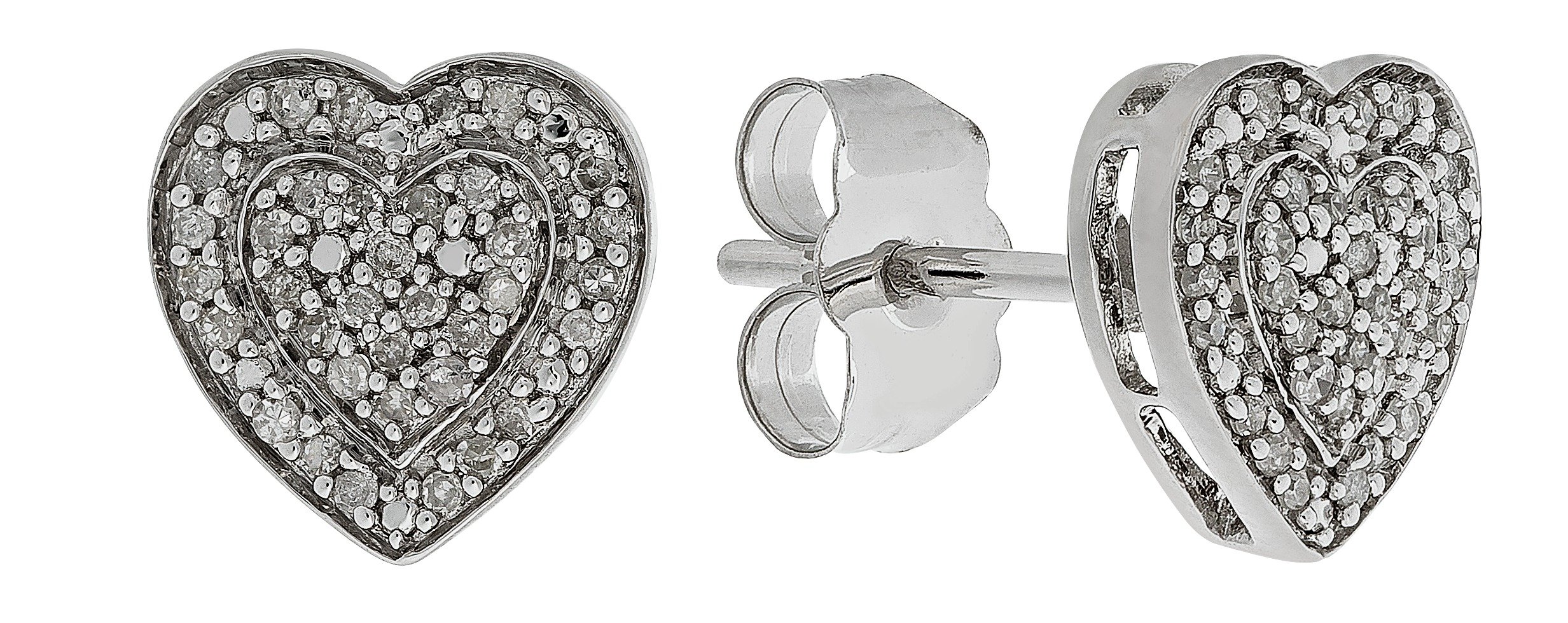 Revere 9ct White Gold Diamond Heart Cluster Stud Earrings