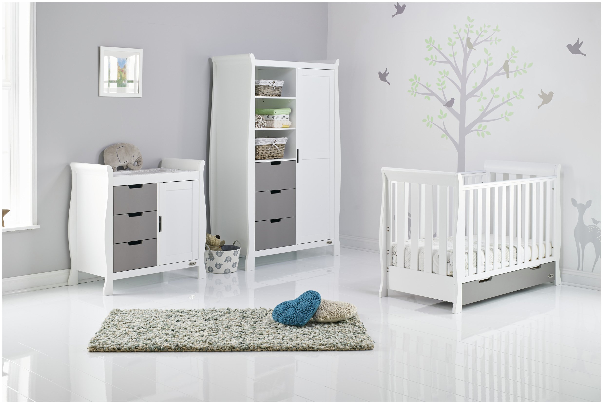 Obaby Stamford Mini Sleigh 3 Piece Room Set - White & Grey