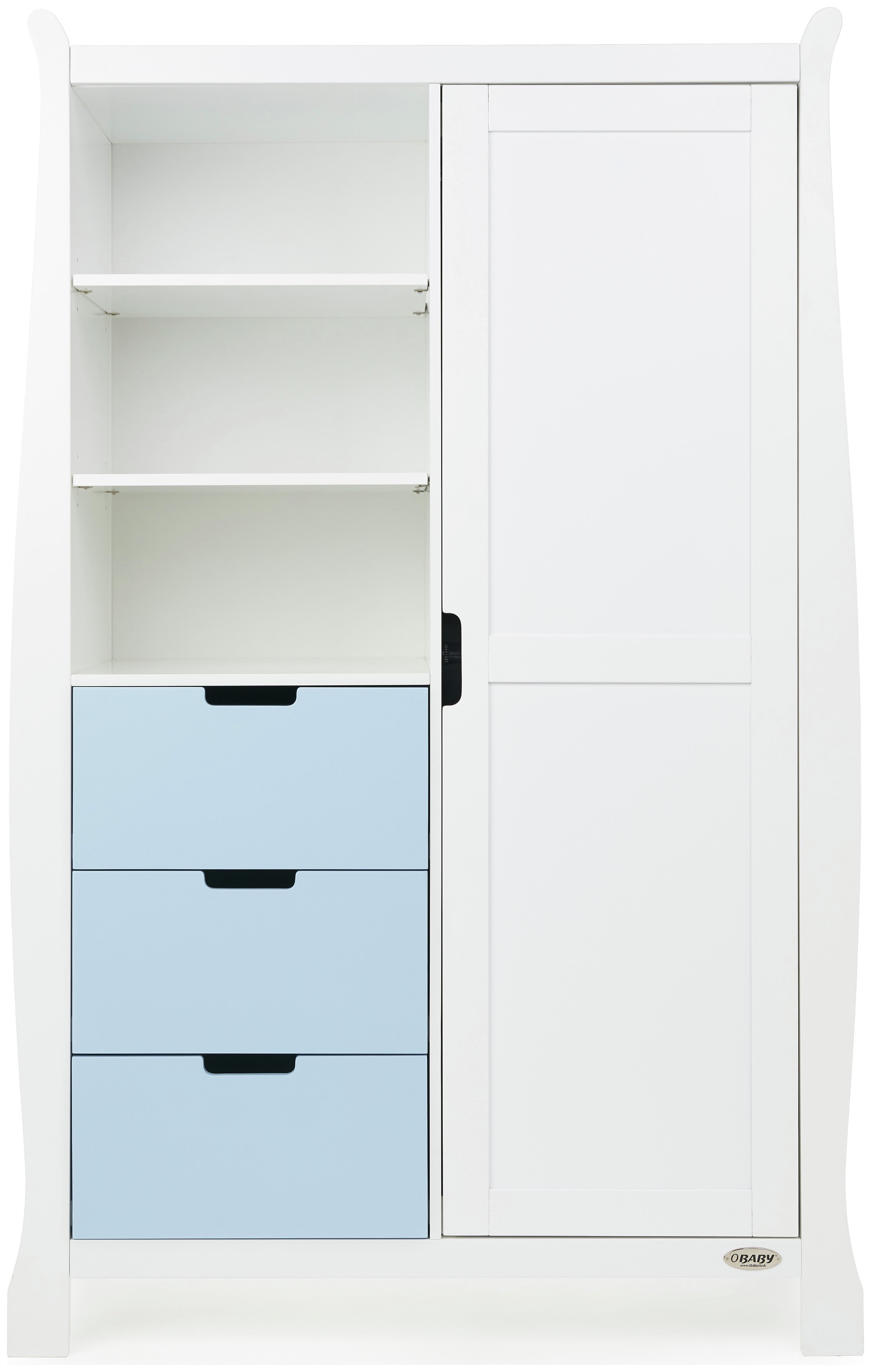 Obaby Stamford Sleigh Double Wardrobe - White & Bonbon Blue