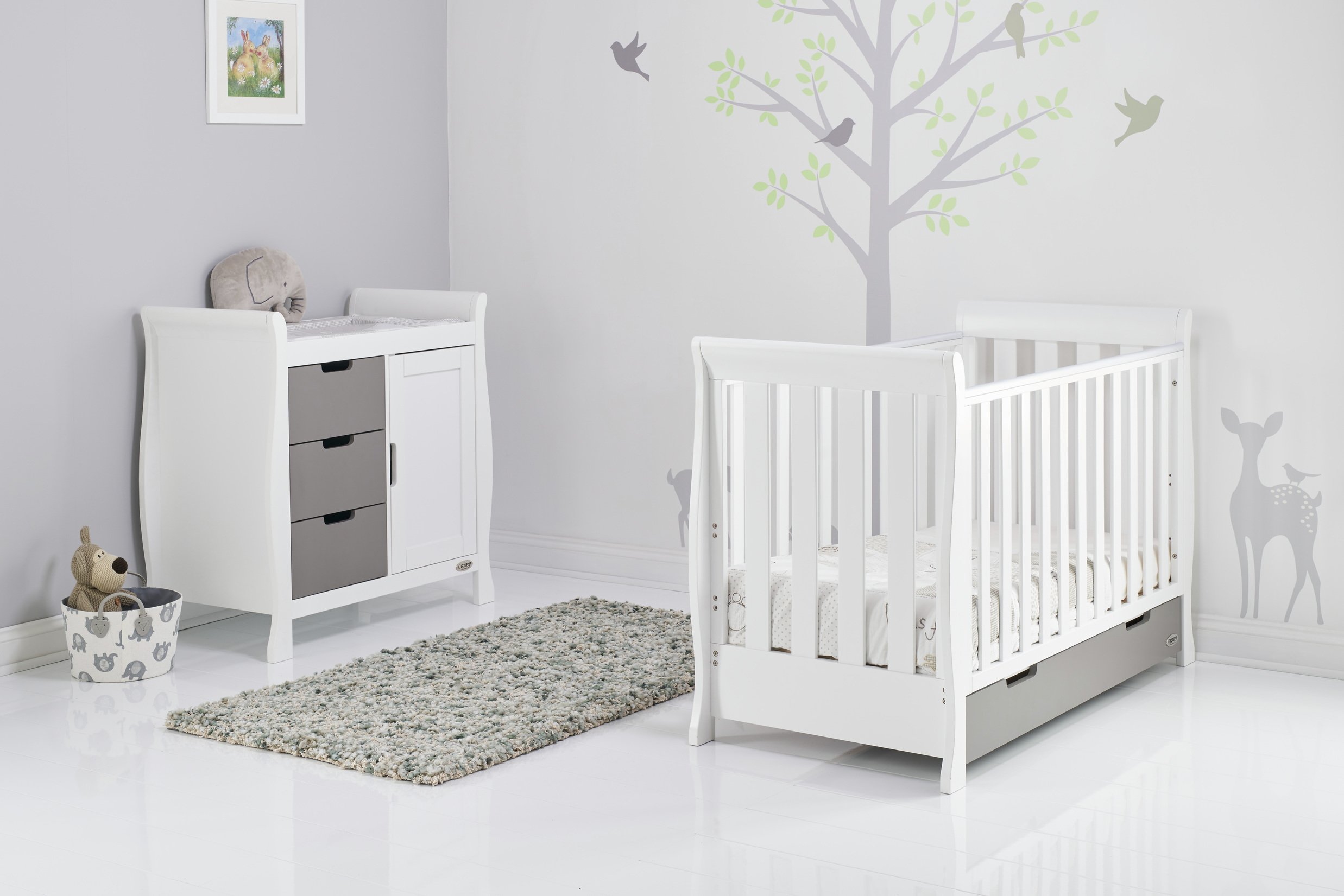 Obaby Stamford Mini Sleigh 2 Piece Room Set - White & Grey