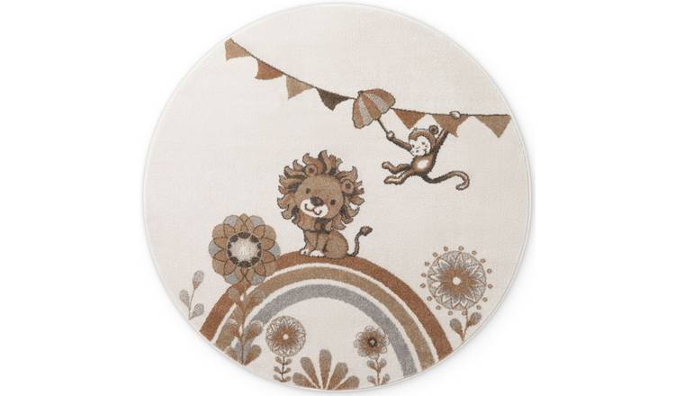 Hanse Home Cream Roar Lion Boho Kids Round Rug - 160cm