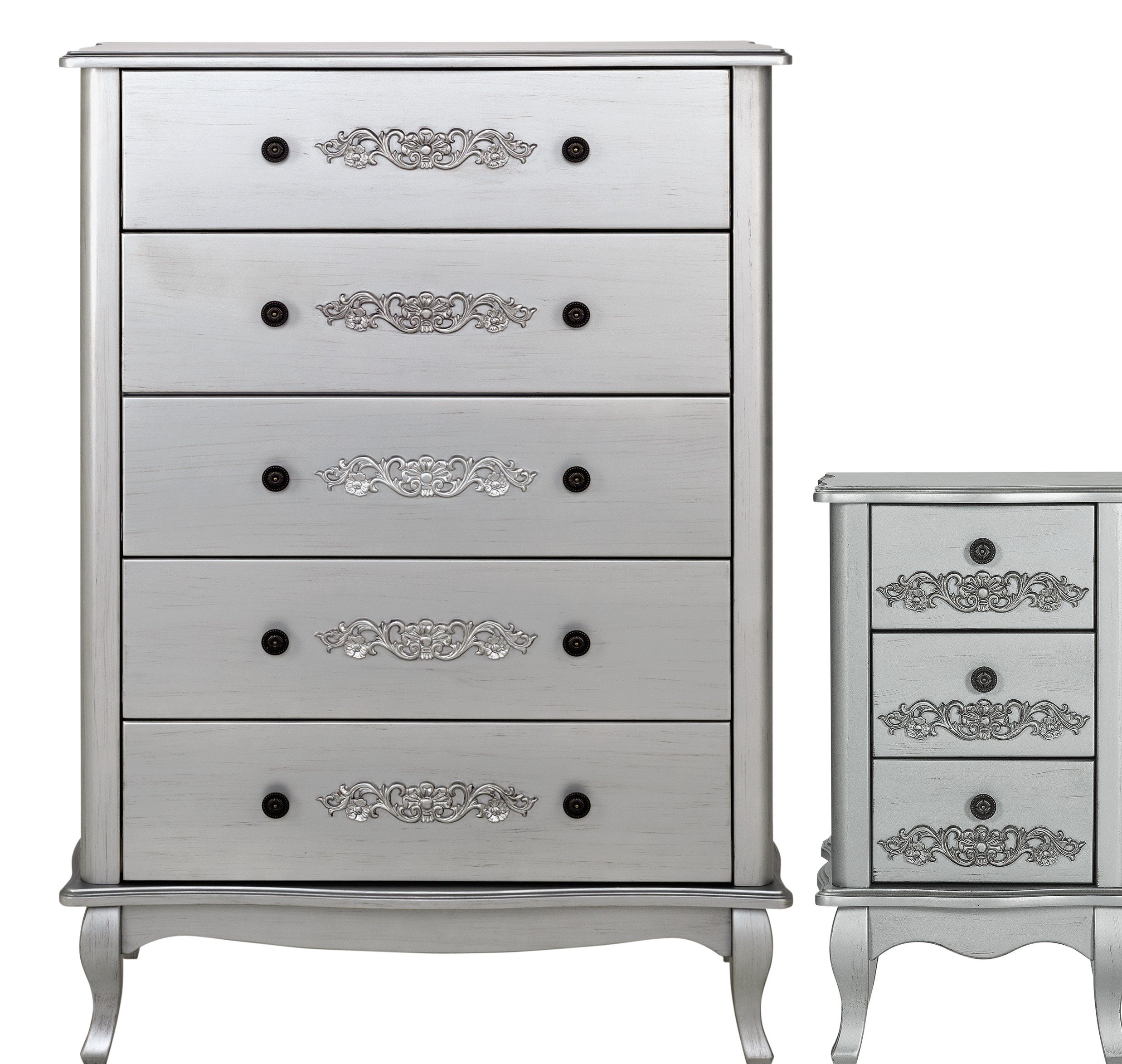 Argos Home Sophia Bedside & 5 Drawer Chest Set - Silver