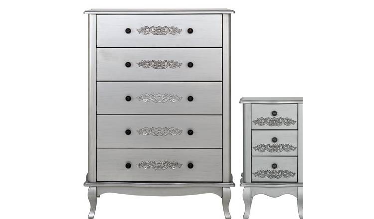Buy Argos Home Sophia Bedside 5 Drawer Chest Set Silver